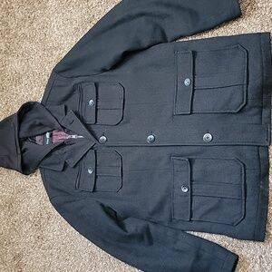 Black Rivet G-III Apparel Group M Black Lined Wool Blend Hooded Peacoat
